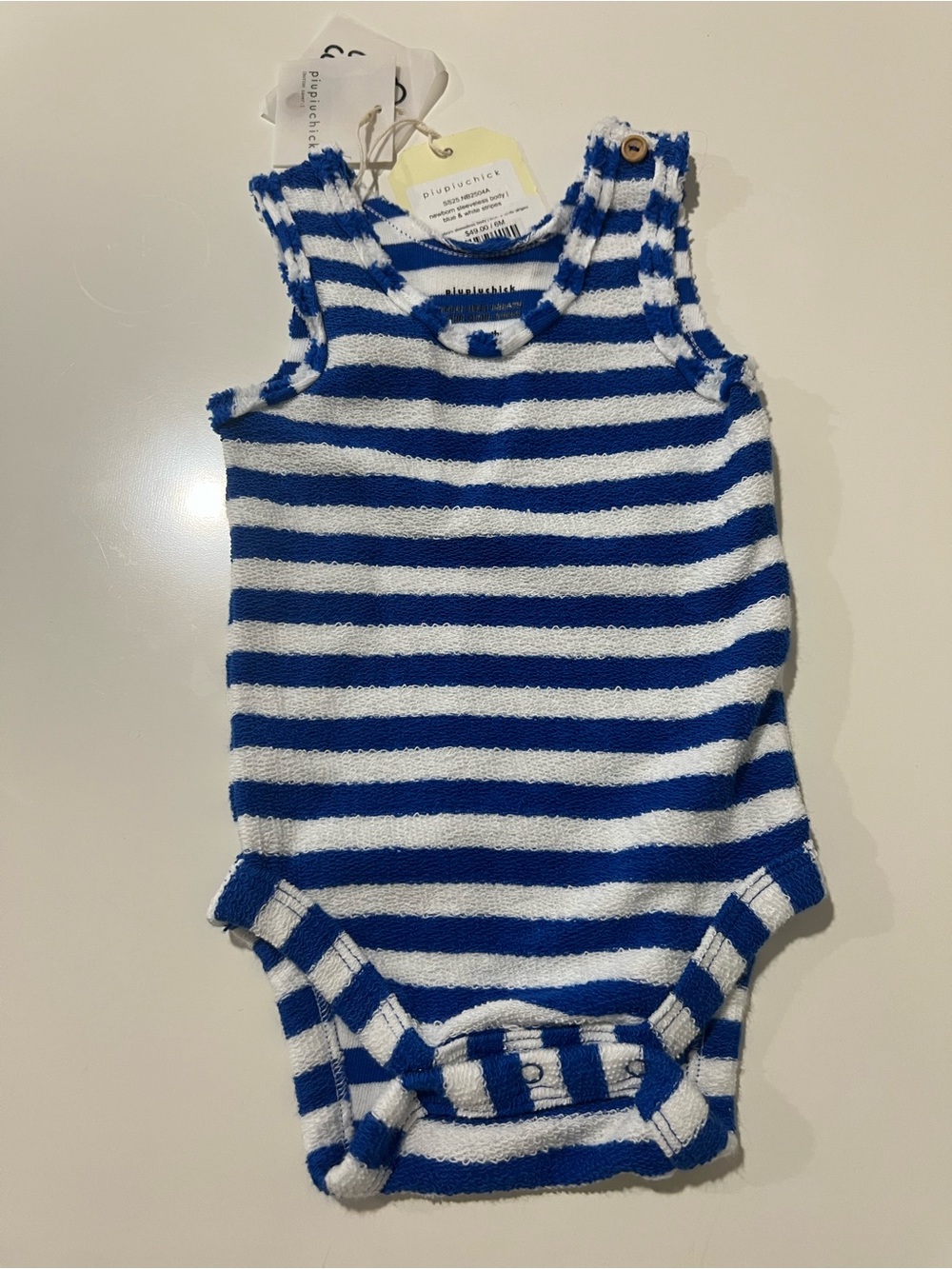 Blue and White Striped Terry One-Piece for Baby boy